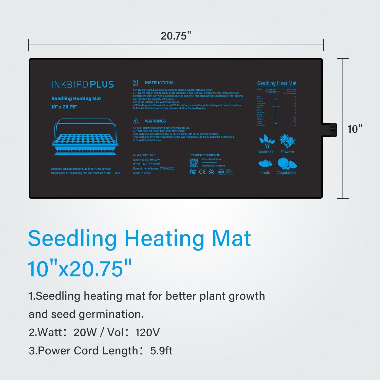 20.75x10CM EU/US/UK/AU Plug Se - Heat Mat Seedling avaliação e preço